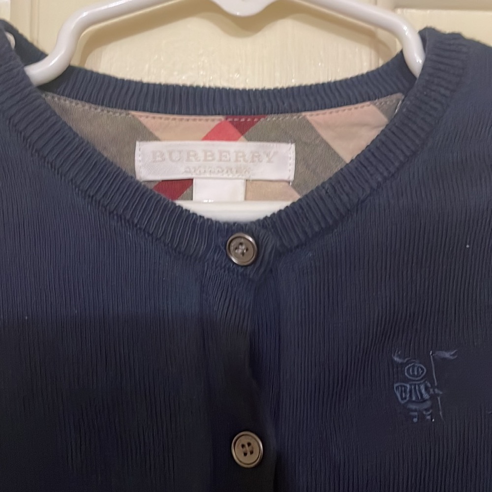Burberry girls cardigan sweater navy blue button closure